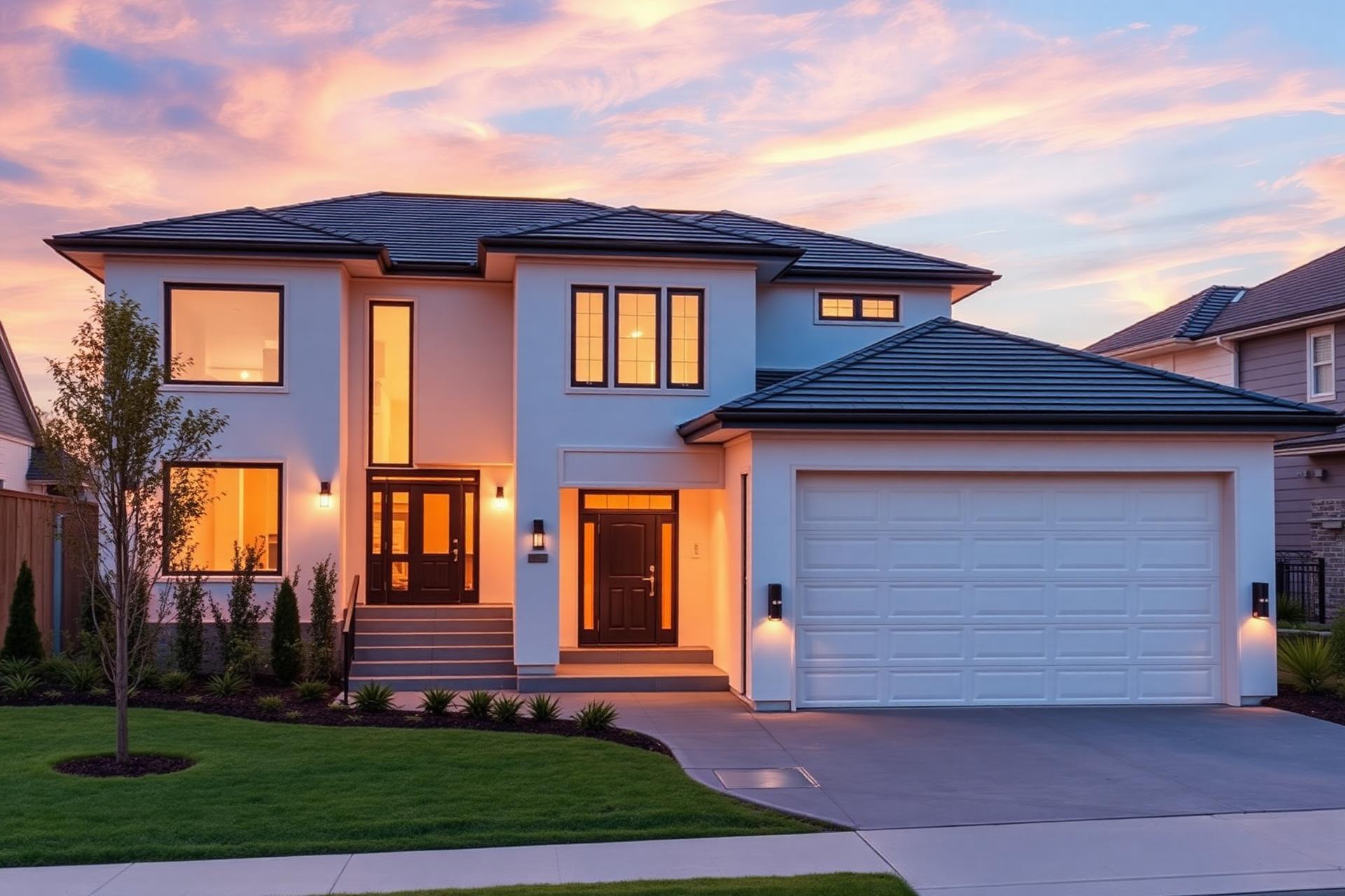 Modern luxury home at golden hour
